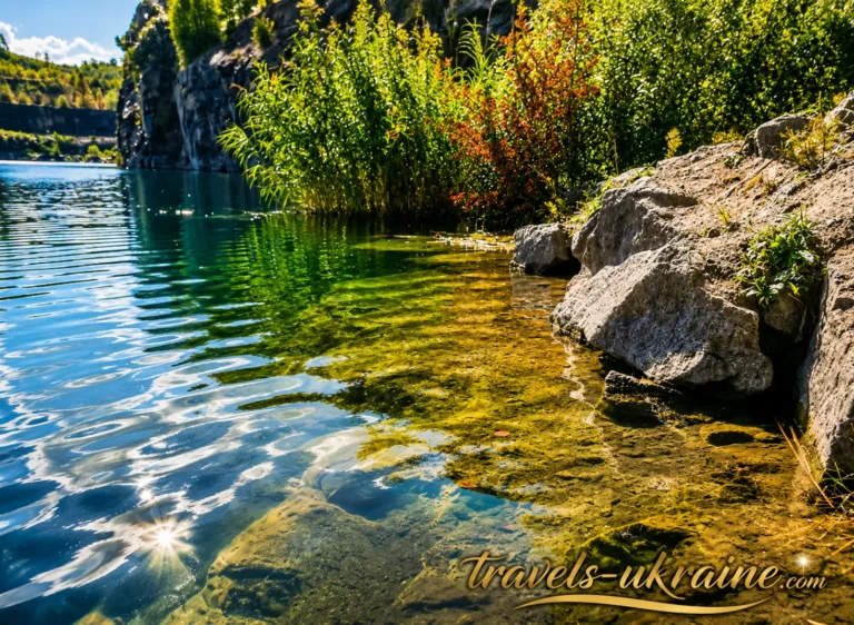 Яскравий берег кар’єру Губник з бірюзовою водою