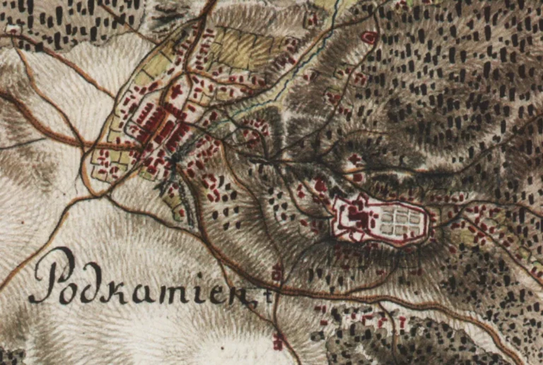 Фрагмент карти Міґа з Підкаменем — детальний вигляд 1779–1783 років