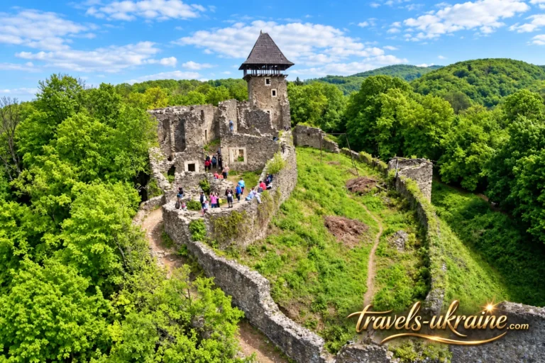 Руїни Невицького замку серед зелених лісів